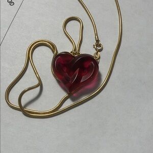 Lalique Gold Necklace with Red Heart Pendant